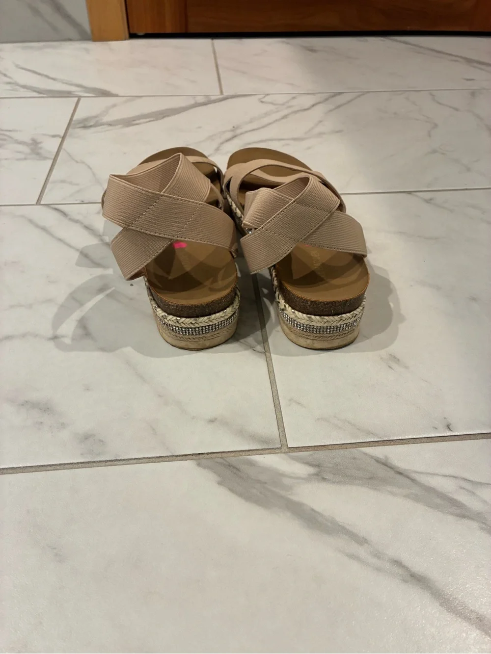 Steve Madden Beige Elastic-Strap Platform Sandals